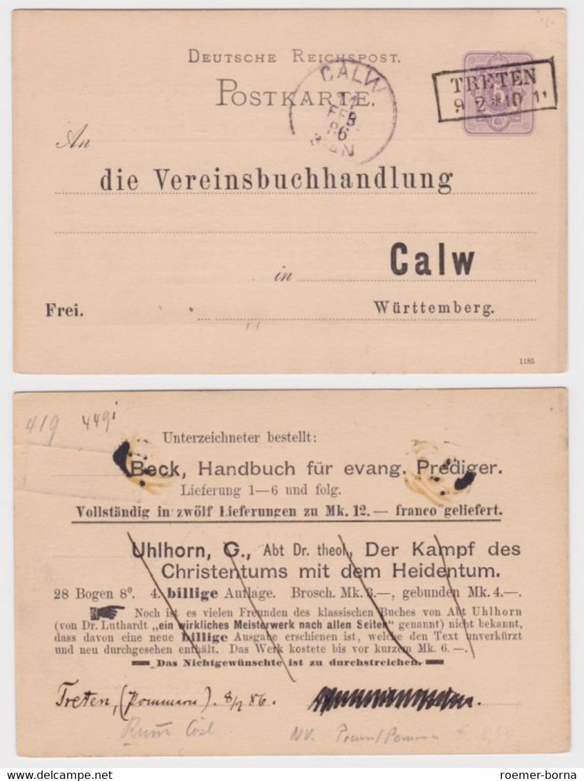 92247 DR Ganzsachen Postkarte P12 Zudruck Vereinsbuchhandlung Calw 1886 - Other & Unclassified