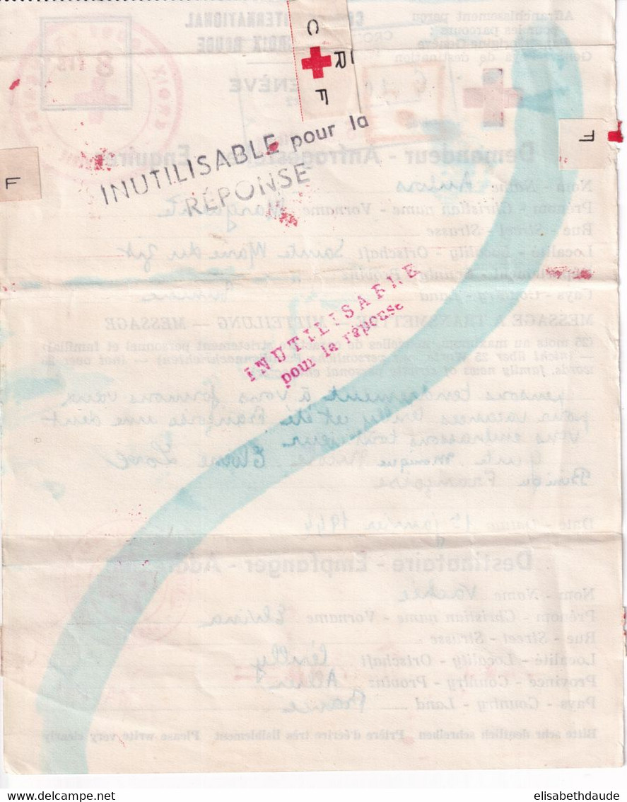 1944 - CROIX-ROUGE - FORMULAIRE De CORRESPONDANCE De ST MARIE Du ZIT (TUNISIE) ! Via GENEVE => ALLIER - Rode Kruis