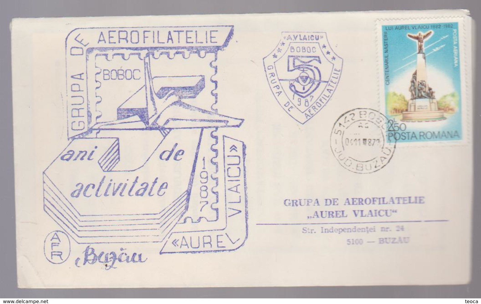 Covers Romania  1987, BUZAU , GRUOP AEROFILATELIE Buzău AUREL VLAICU 1987, Air Plane, Aviations - Brieven En Documenten