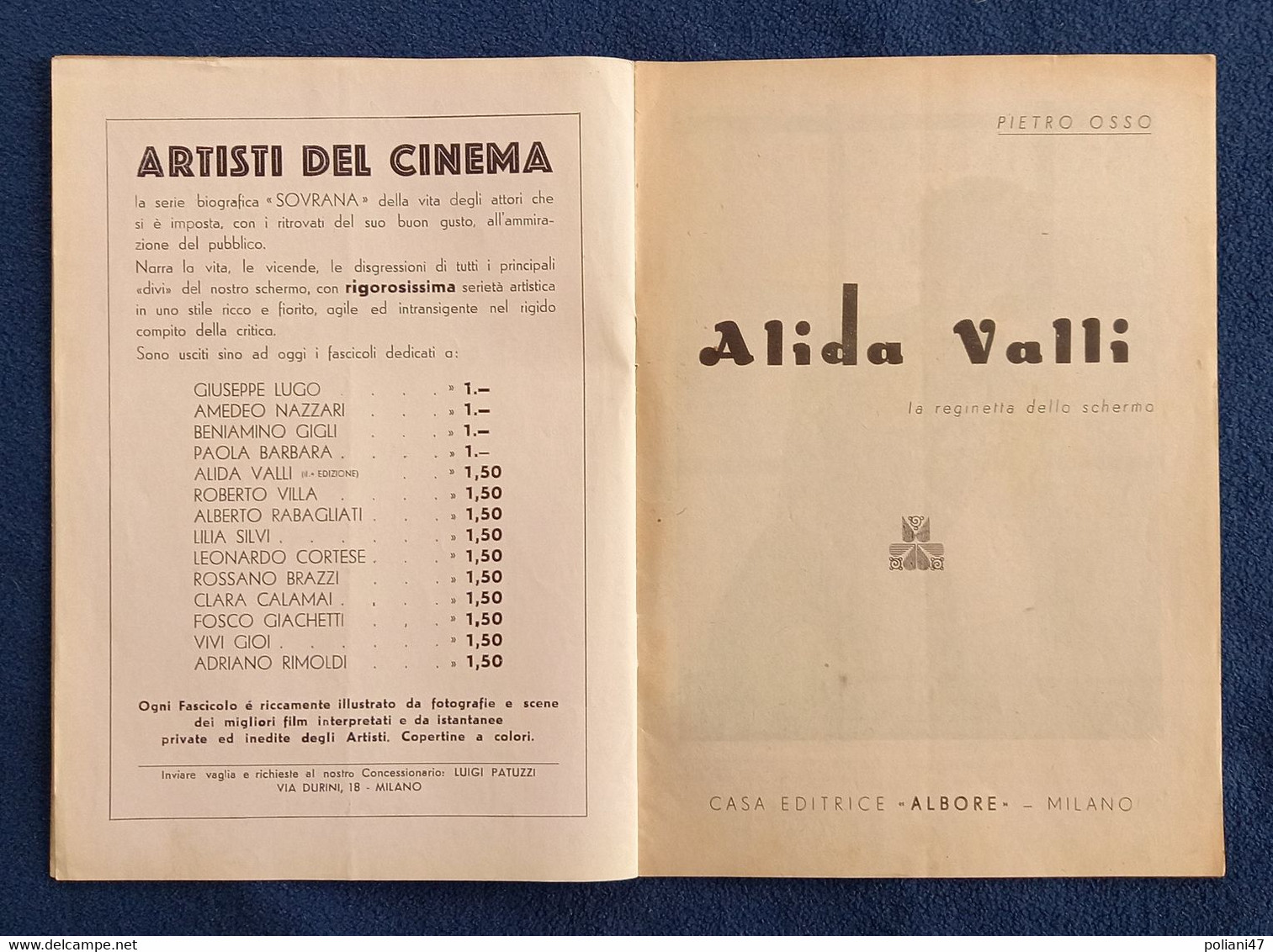 0479 "ALIDA VALLI LA REGINETTA DELLO SCHERMO DI PIETRO OSSO - FOTO CIOLFI - POETESSA O ATTRICE? 1942" RIVISTA II° ED - Film