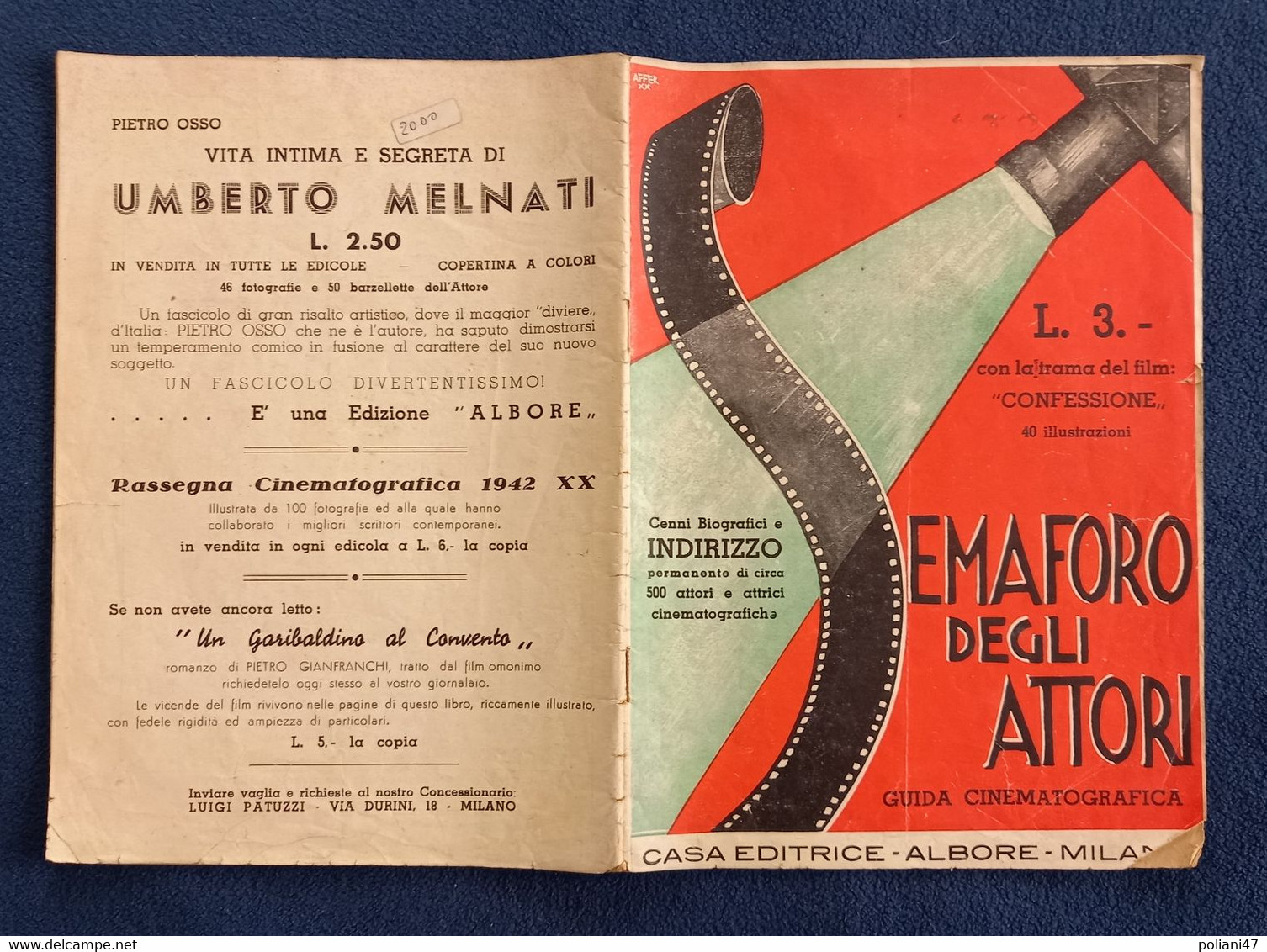 0480 "SEMAFORO DEGLI ATTORI-GUIDA CINEMAT.CA-CENNI BIOGRAFICI DI CIRCA 500 ATTORI/ATTRICI-FOTO CIOLFI-PESCE 1942"RIVISTA - Cinema