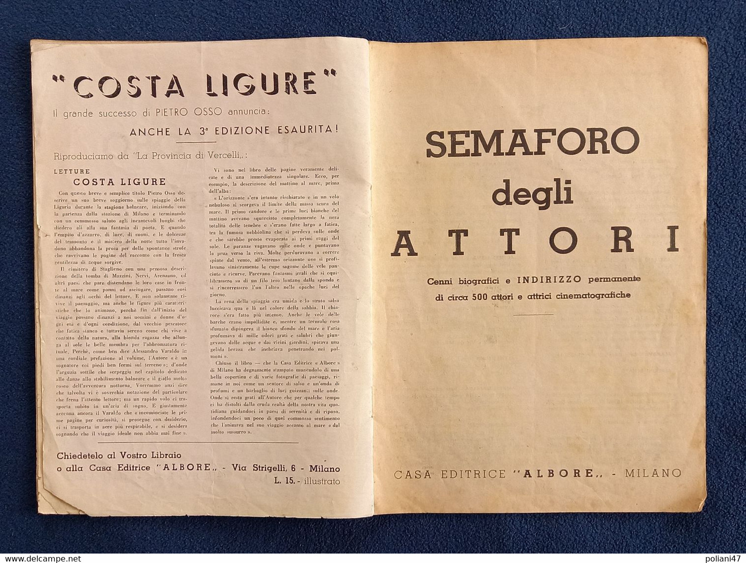 0480 "SEMAFORO DEGLI ATTORI-GUIDA CINEMAT.CA-CENNI BIOGRAFICI DI CIRCA 500 ATTORI/ATTRICI-FOTO CIOLFI-PESCE 1942"RIVISTA - Cine