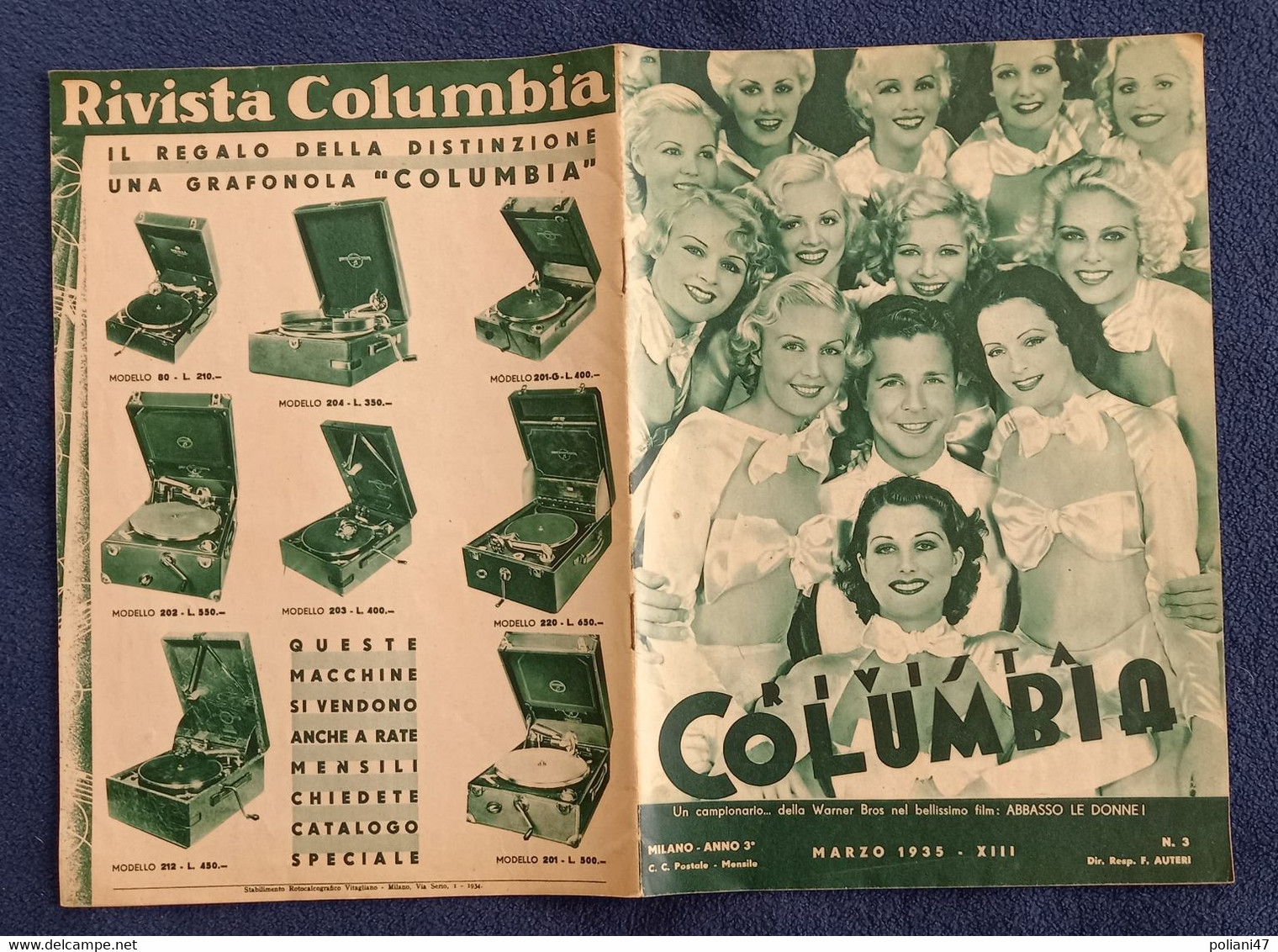 0481 "RIVISTA COLUMBIA-UN CAMPIONARIO..DELLA WARNER BROS NEL BELLISSIMO FILM:ABBASSO LE DONNE!-03/1935 N°3" - Kino