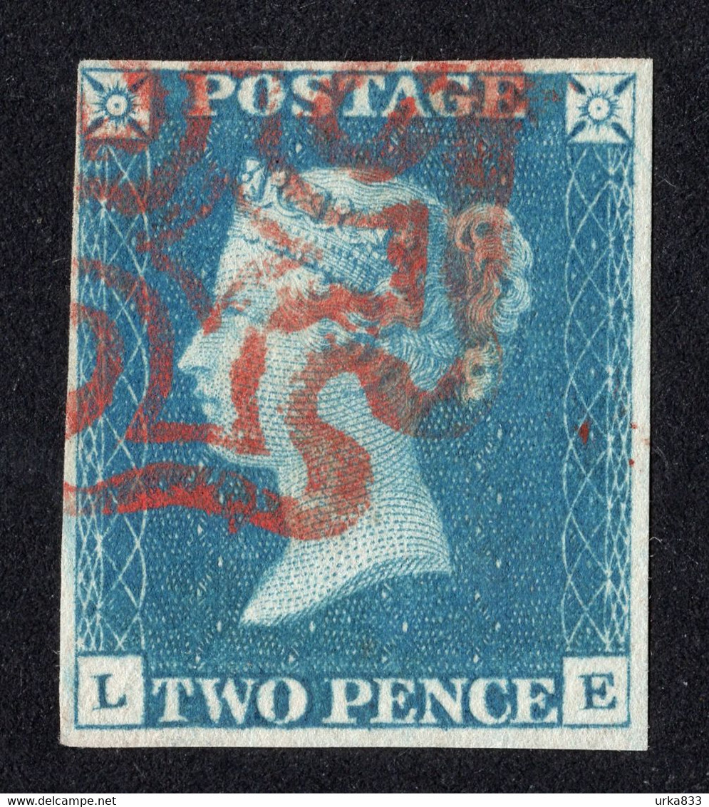 Timbre Grande Bretagne 2 Pence Bleu Blue SG5 Croix Malte Rouge Plate 2 Sans Défaut - Used Stamps