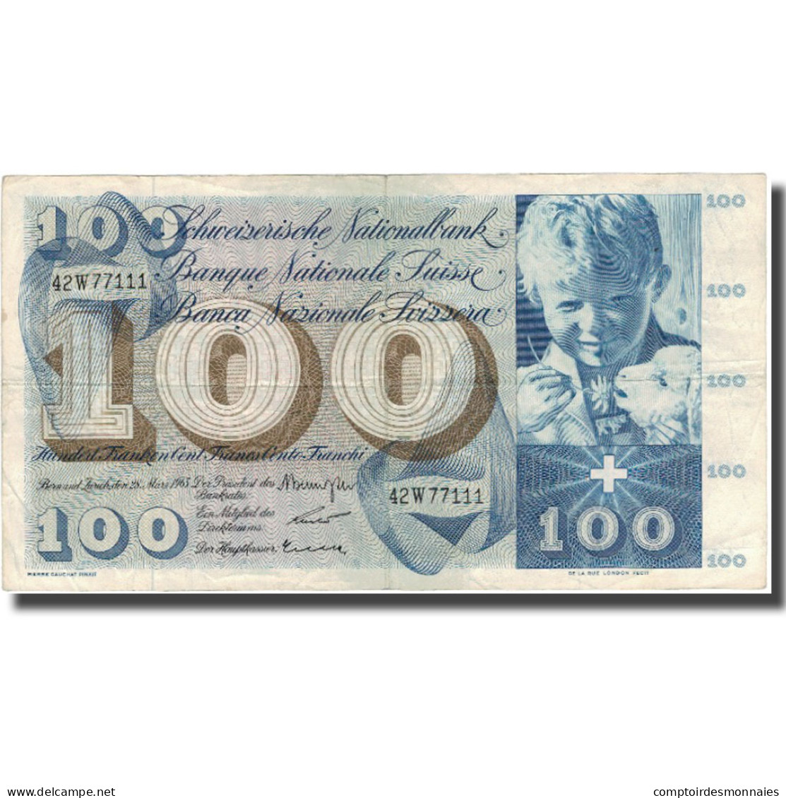 Billet, Suisse, 100 Franken, 1963, 1963-03-28, KM:49e, TB - Suisse