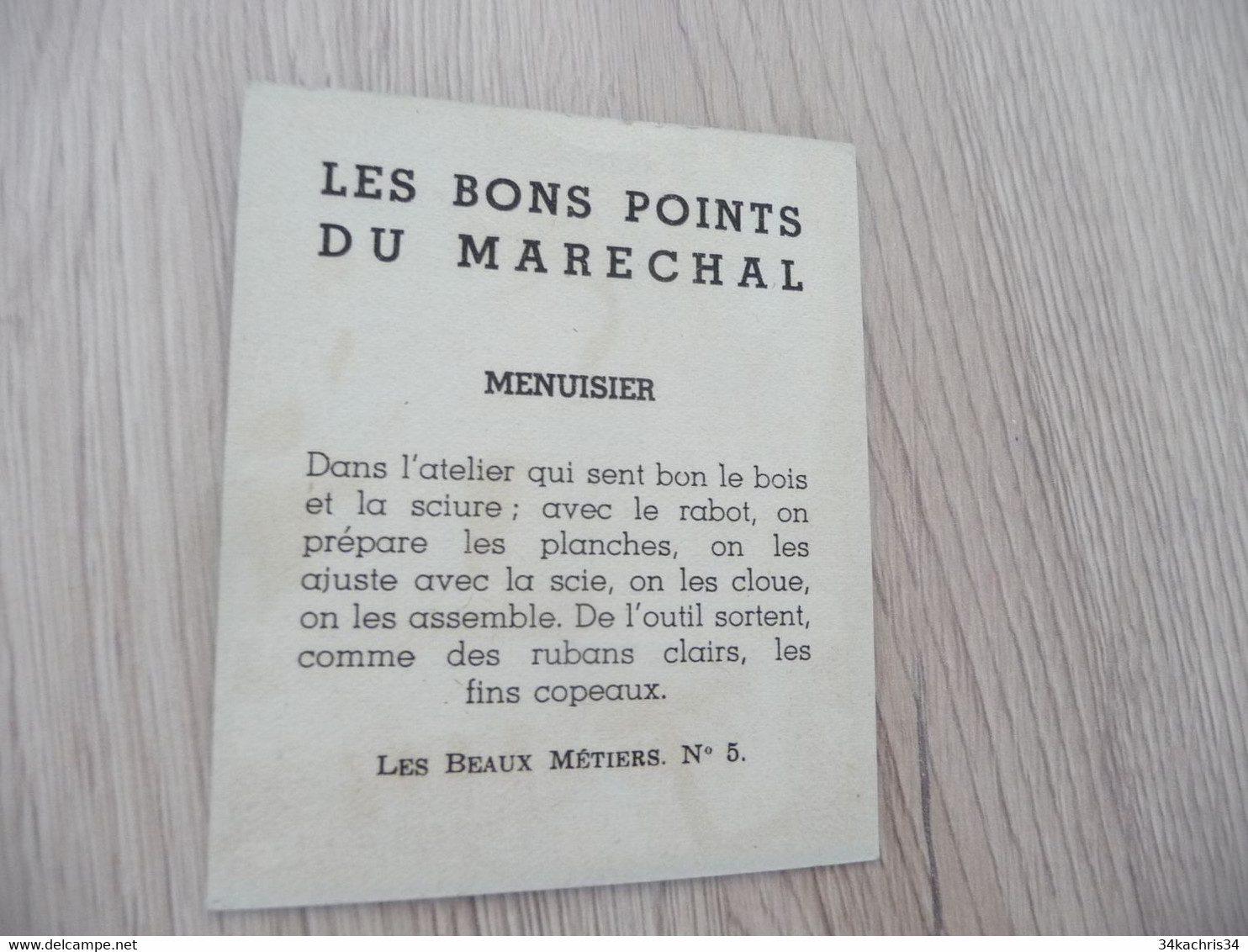 Bon Point Propagande 39/45 Du Maréchal Les Beaux Métiers N°5 Menuisier - Sonstige & Ohne Zuordnung