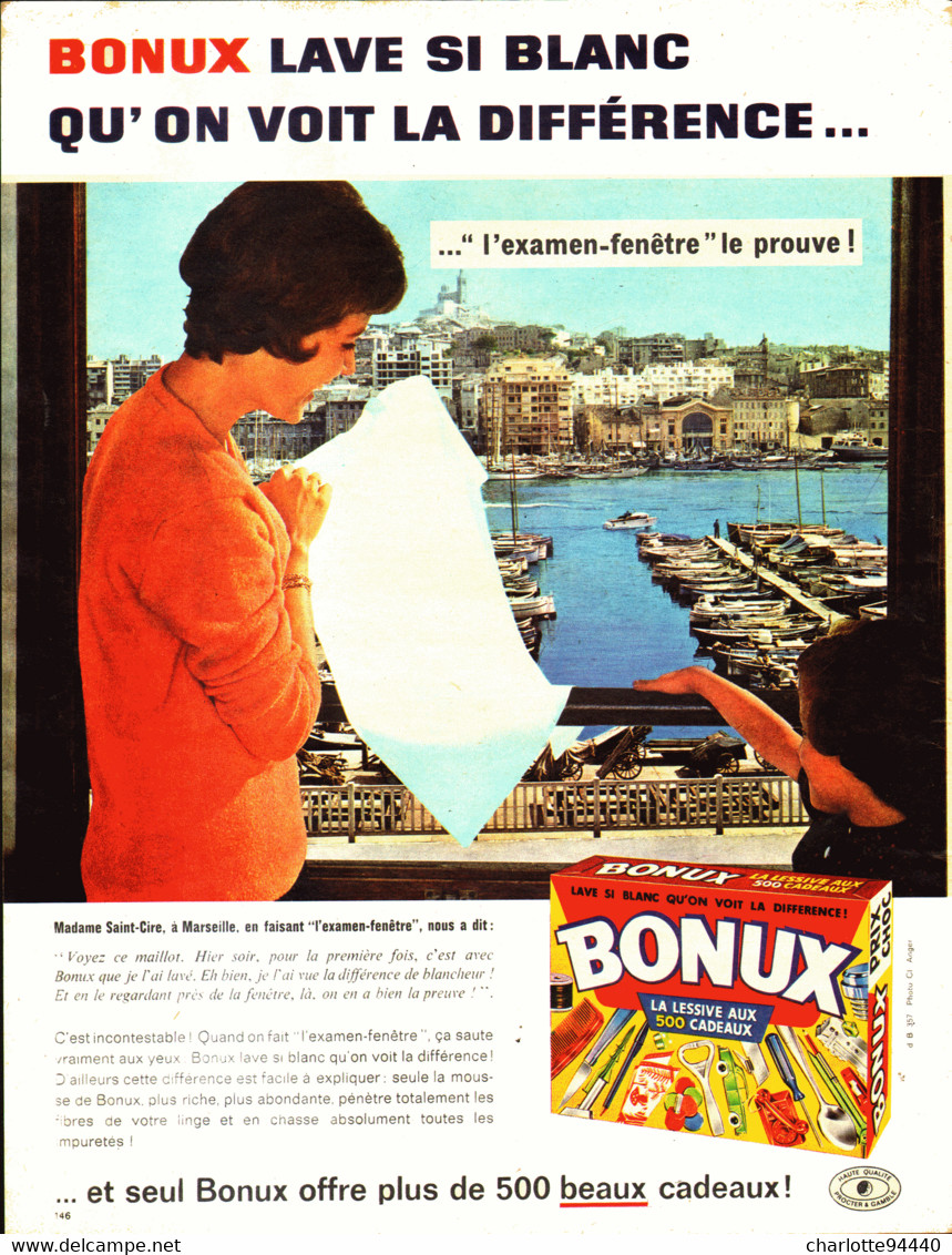 PUB     Mme SAINT-CIRE  " MARSEILLE   " ( Bouches-du-Rhône ) Et Lessive  BONUX  1962 - Côte D'Azur