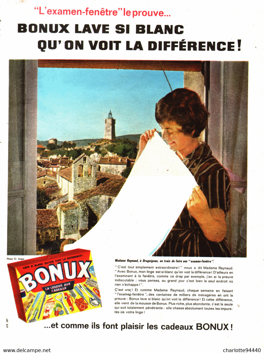 PUB     Mme RAYNAUD  De " DRAGUIGNAN " ( Var  ) Et Lessive  BONUX  1962 - Côte D'Azur