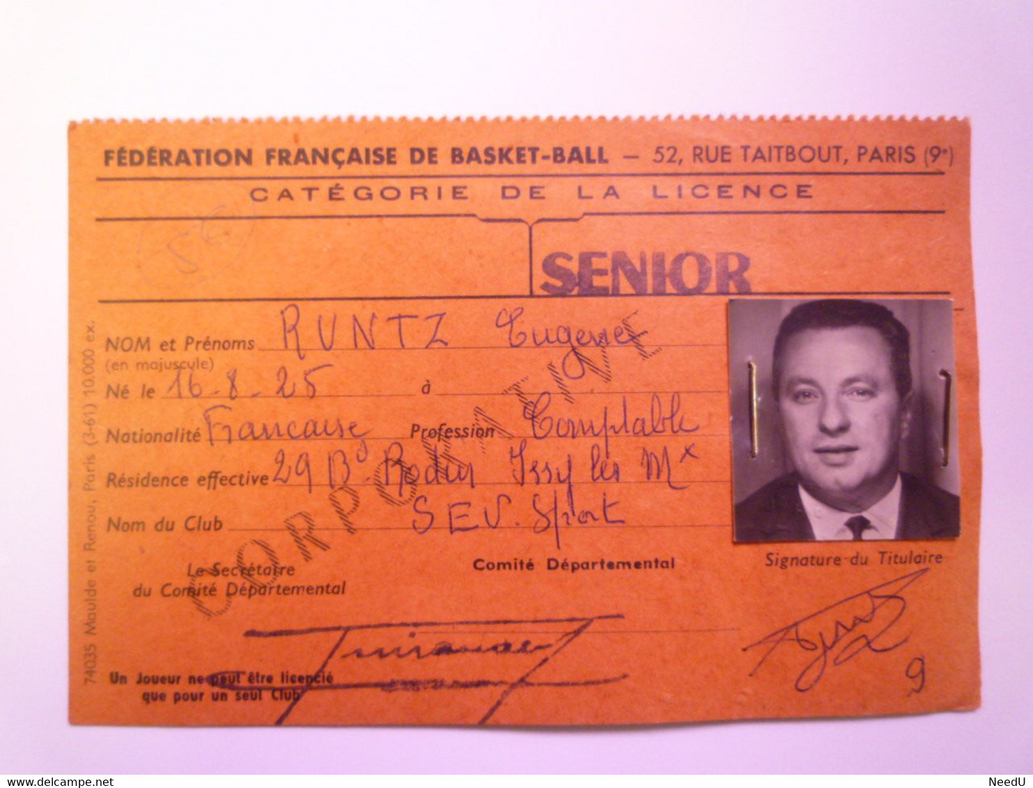 GP 2021 - 89  BASKET-BALL  :  LICENCE SENIOR  1965 - 66    XXX - Other & Unclassified