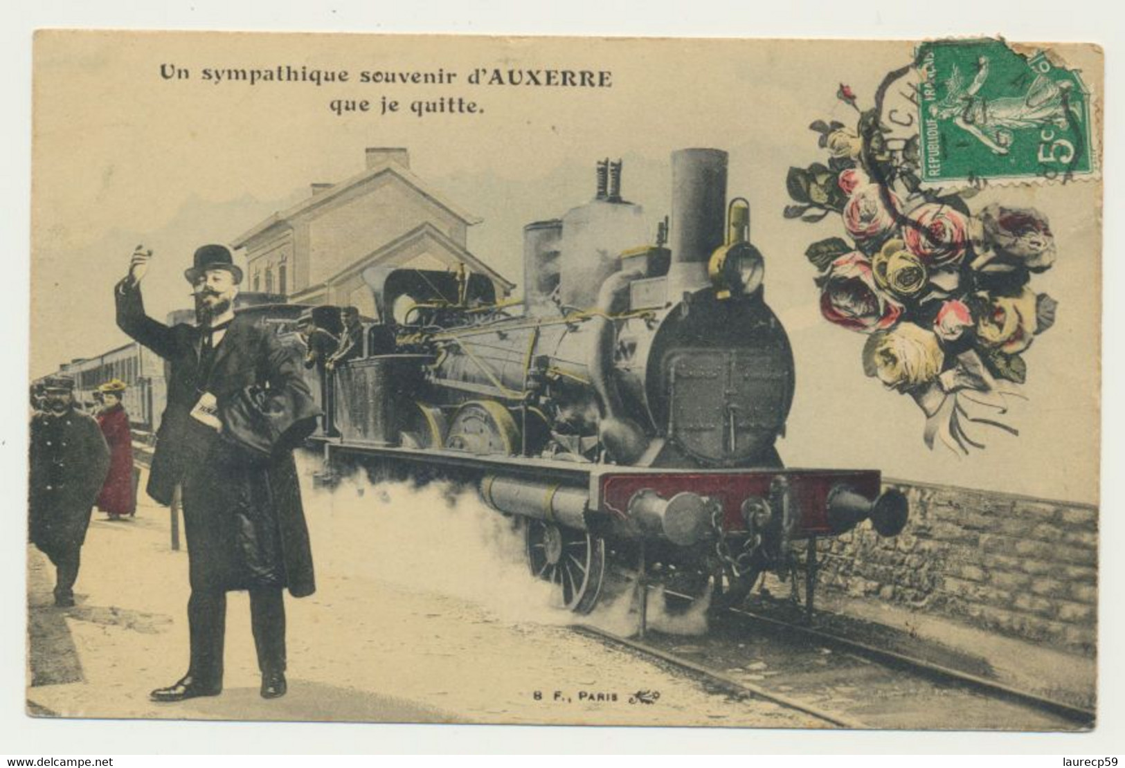 Auxerre - Carte Fantaisie Train Locomotive Gare...un Sympathique Souvenir De... - Auxerre