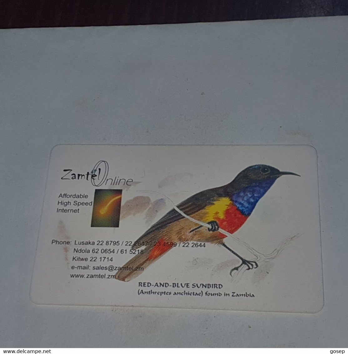 Zambia-(ZAM-Z-02)-blue Sunbird-(10)-(K10.000)(1000-097244)-(look Out Side)-used Card+1card Prepiad Free - Sambia