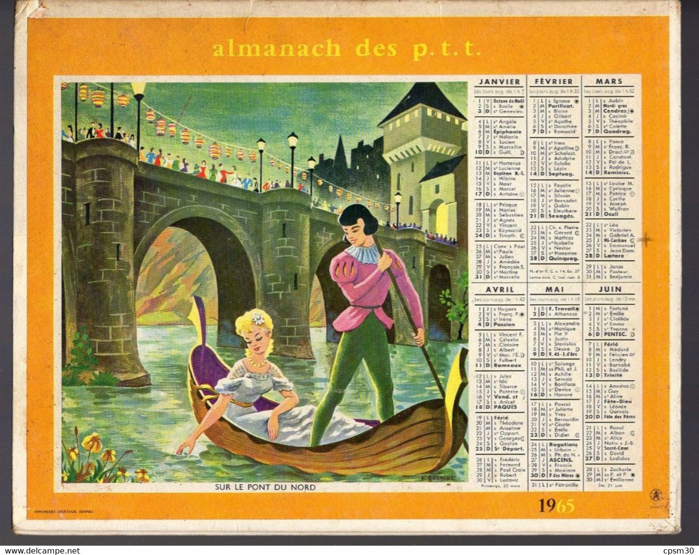 CALENDRIER GF 1965 - Vielles Chansons Françaises, Imprimeur Oberthur Rennes (calendrier Double) - Grand Format : 1961-70