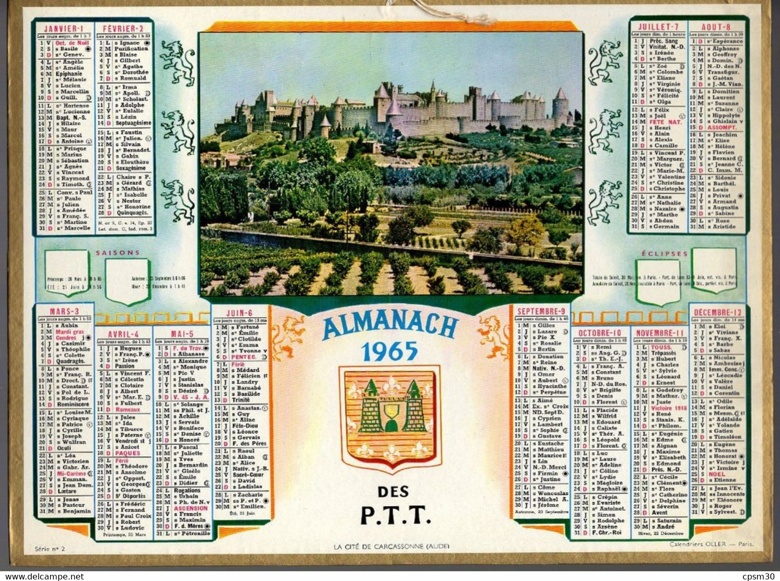 CALENDRIER GF 1965 - Carcassonne, Imprimeur Oller - Grand Format : 1961-70