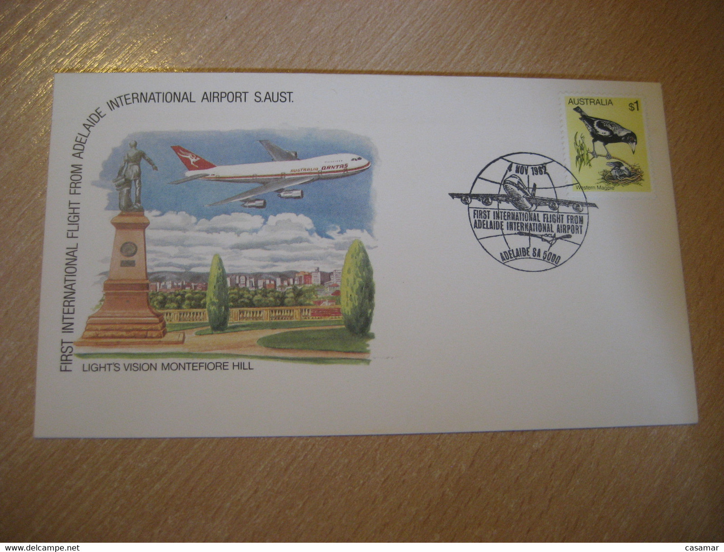 ADELAIDE INTERNATIONAL AIRPORT First International Flight 1982 Cancel Cover AUSTRALIA - Primeros Vuelos