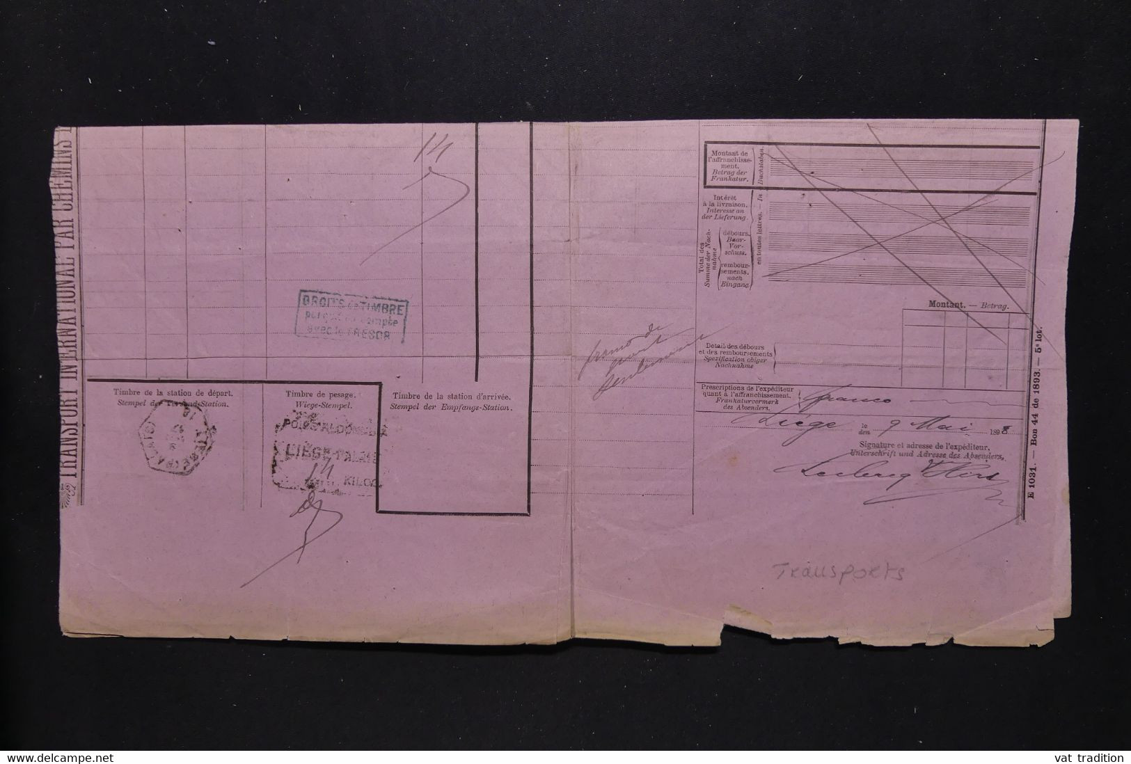 BELGIQUE - Lettre De Transport De Marchandises Par Chemins De Fer En 1898 - L 93005 - 1800 – 1899