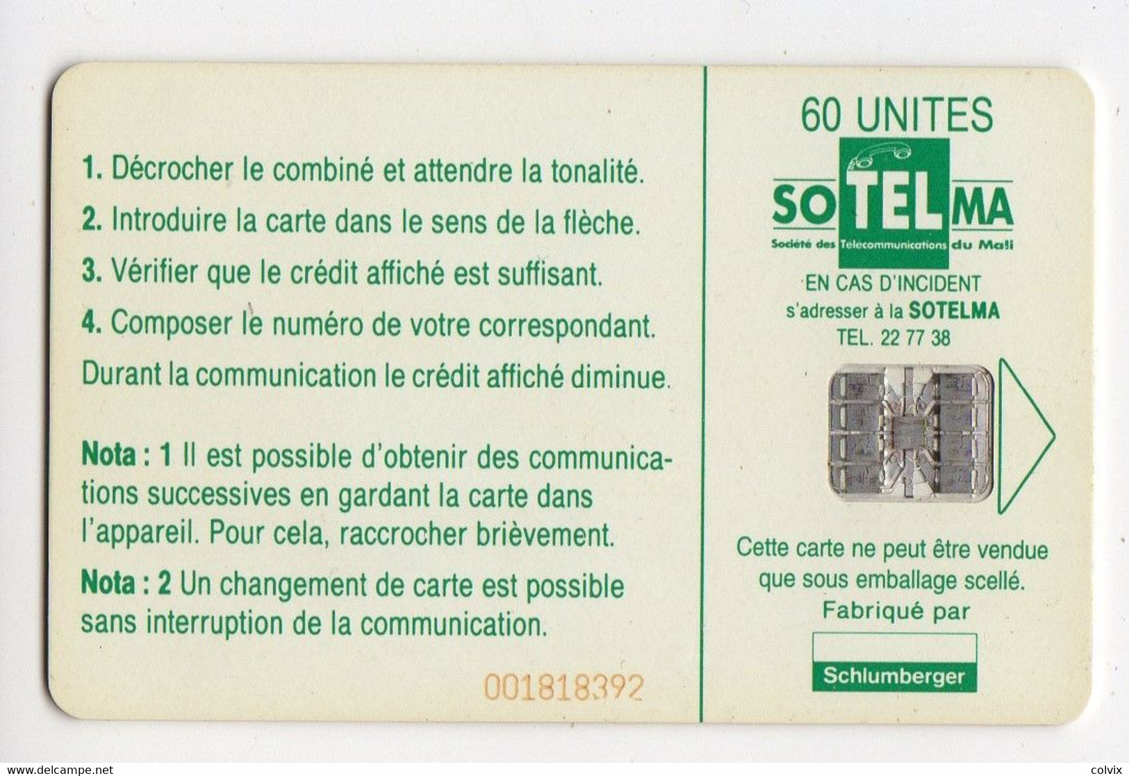 MALI REF MV CARDS MAL-22 60U DJENNE 2 - Mali