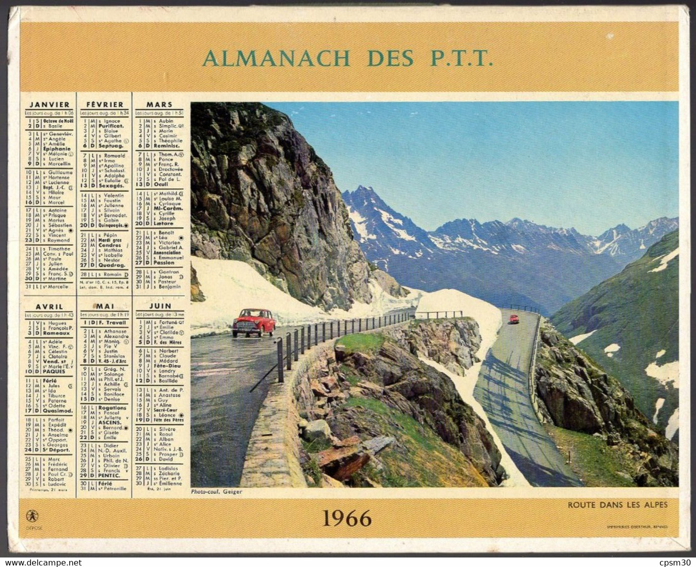 CALENDRIER GF 1966 - Route Des Alpes, Bormes Les Mimosas 83 Var, Imprimeur Oberthur Rennes (calendrier Double) - Grand Format : 1961-70