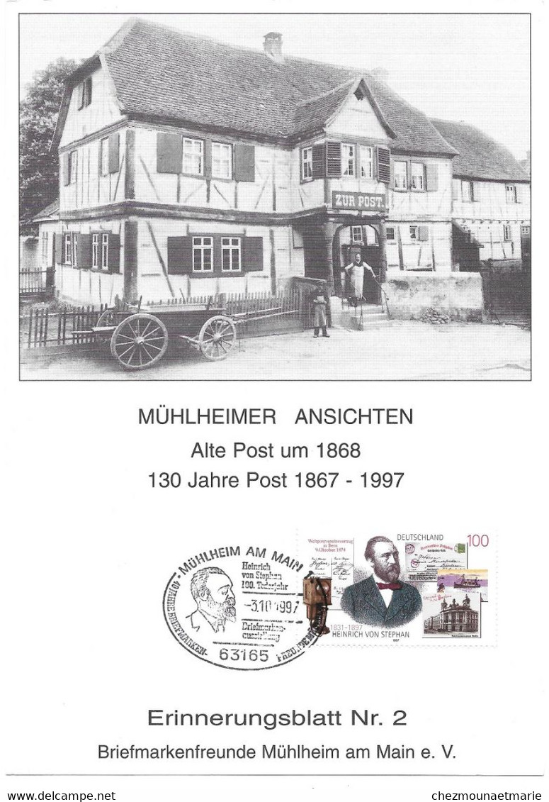 1997 - MUHLHEIMER ANSICHTEN ALTE POST 1868 - MUHLHEIM AM MAIN - SOUVENIR COMMEMORATIF PHILATELIQUE ALLEMAGNE - Sonstige & Ohne Zuordnung
