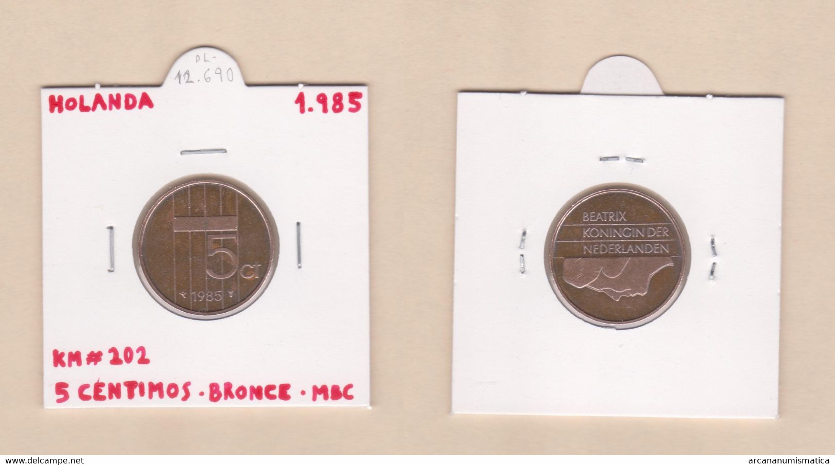 HOLANDA  5  CÉNTIMOS  1.985  BRONCE  KM#202  VF/MBC   DL-12.690 - Altri & Non Classificati