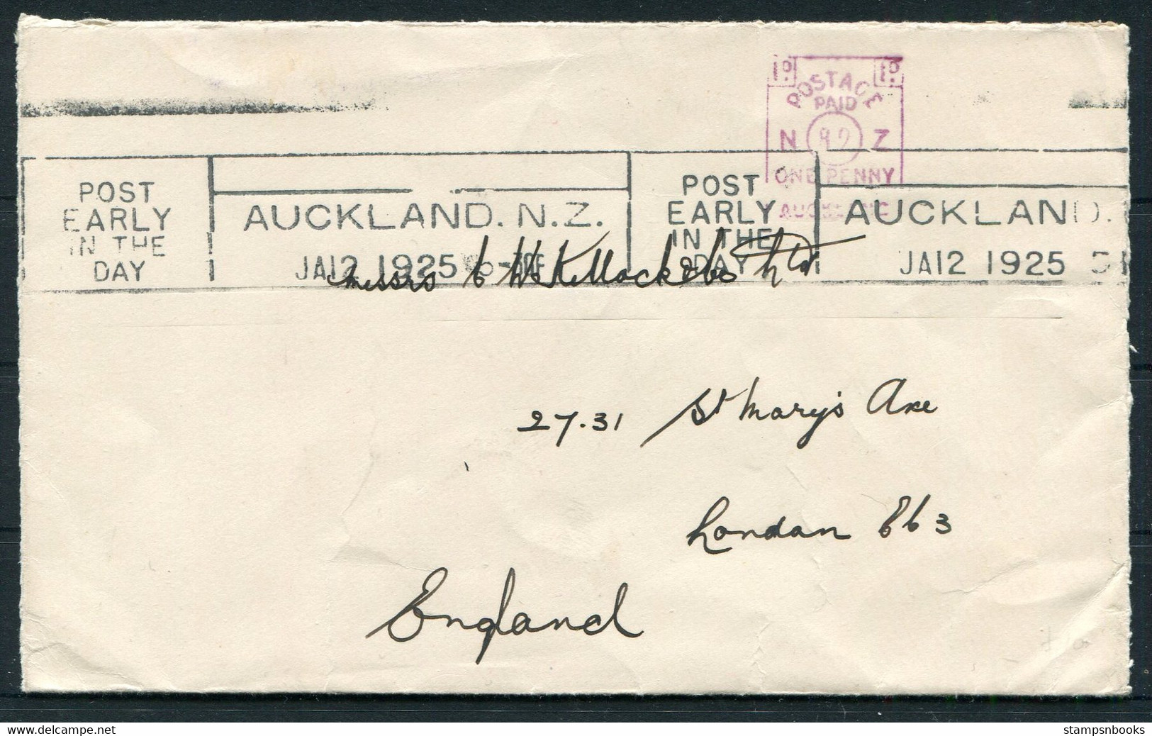 1930 New Zealand O.H.M.S. "London EC Official Paid High" Commissioner Cover England - Cartas & Documentos