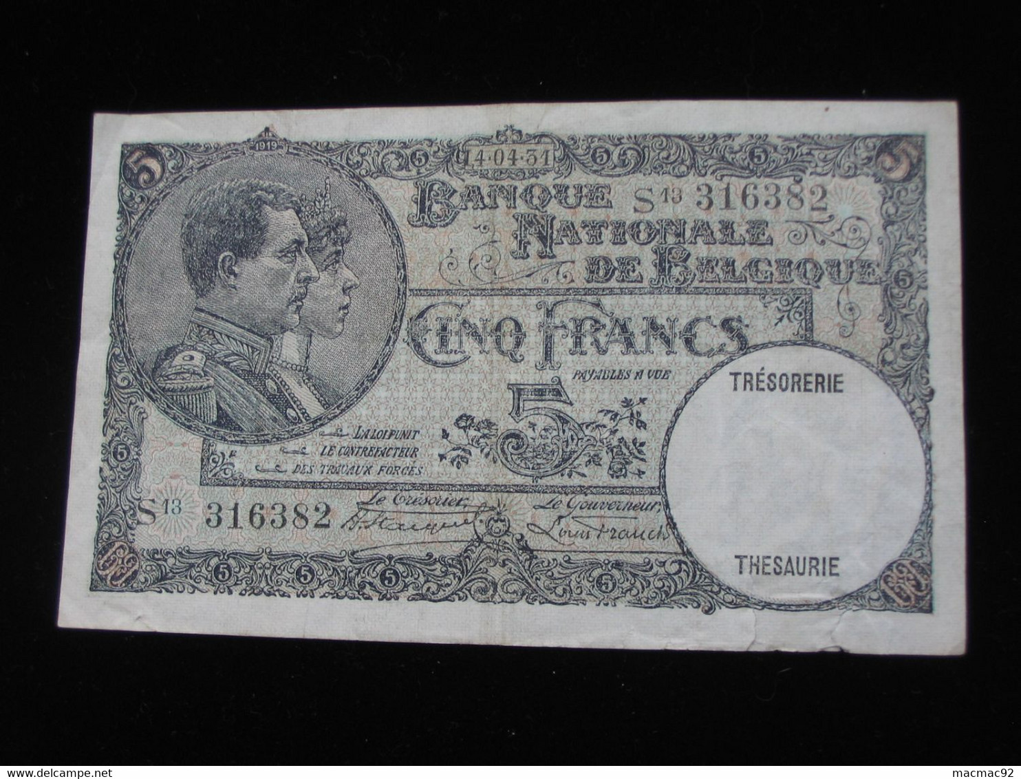 BELGIQUE - 5 Francs - VYF FRANK 1931  - Banque Nationale De Belgique  **** EN ACHAT IMMEDIAT **** - Otros & Sin Clasificación