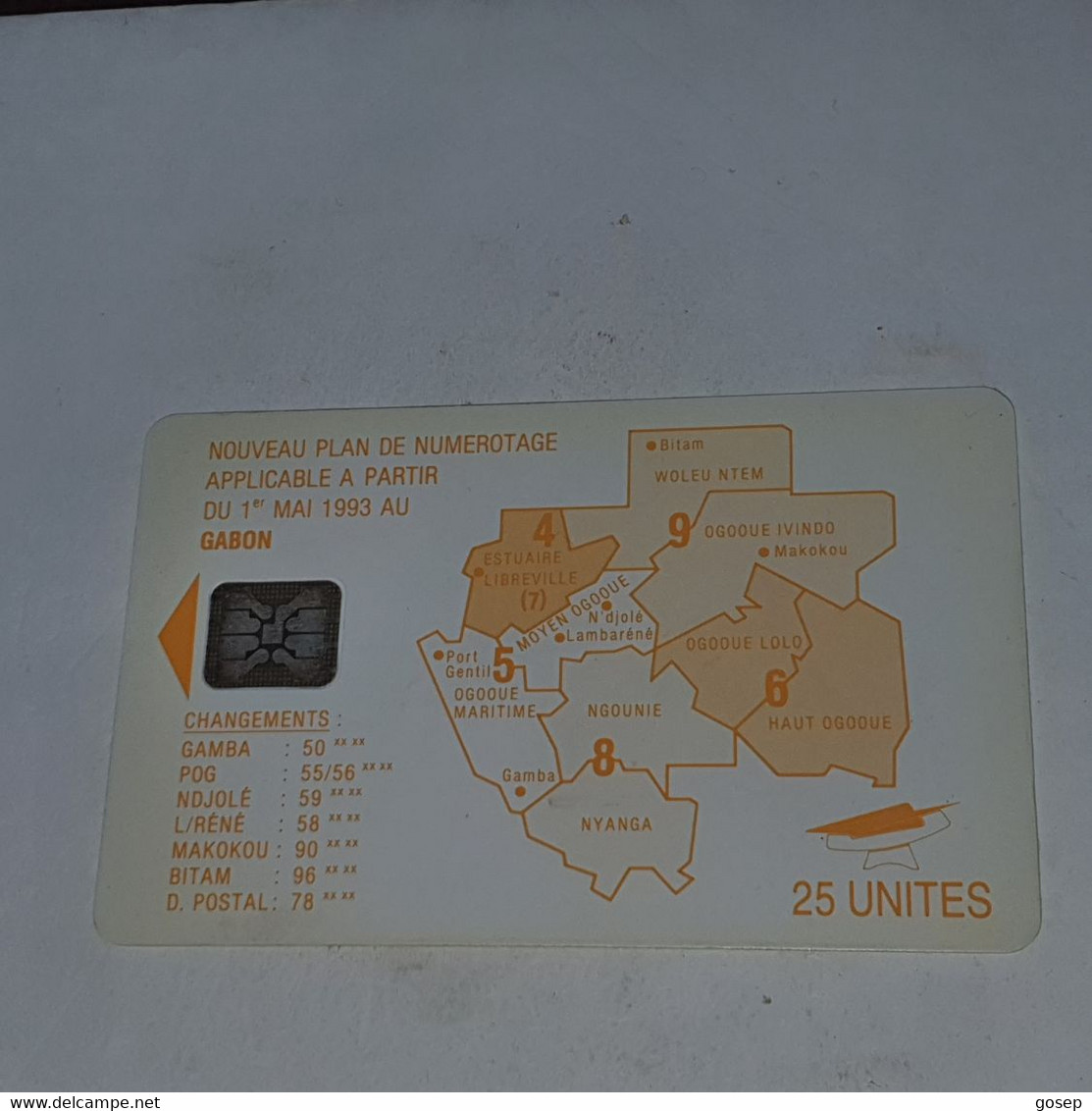 Gabon-(GAB-20)-map Of Gabon Orange-(10)-(25units)-(C4C100975)-used Card+1card Prepiad/gift Free - Gabun