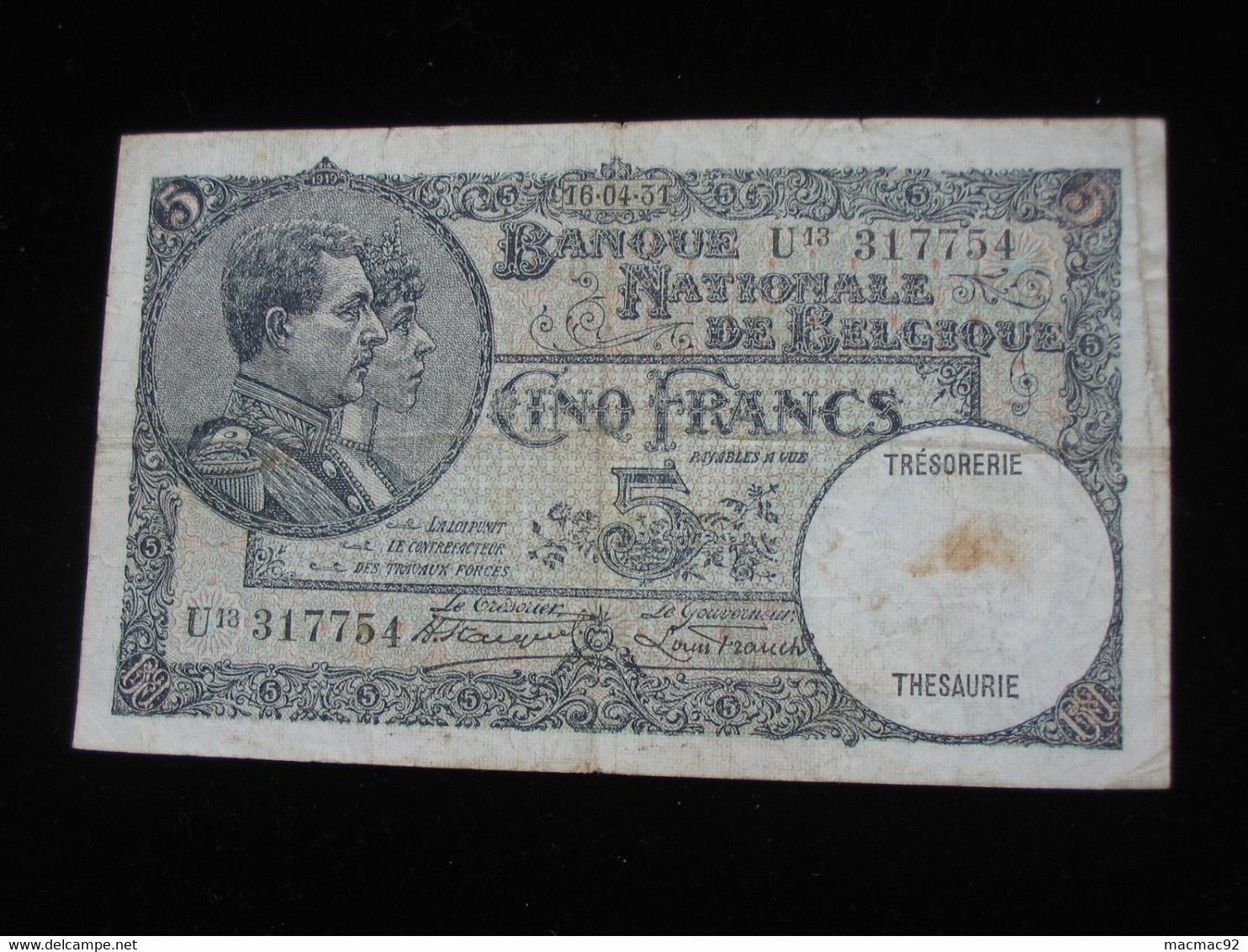 BELGIQUE - 5 Francs - VYF FRANK 1931  - Banque Nationale De Belgique  **** EN ACHAT IMMEDIAT **** - Otros & Sin Clasificación