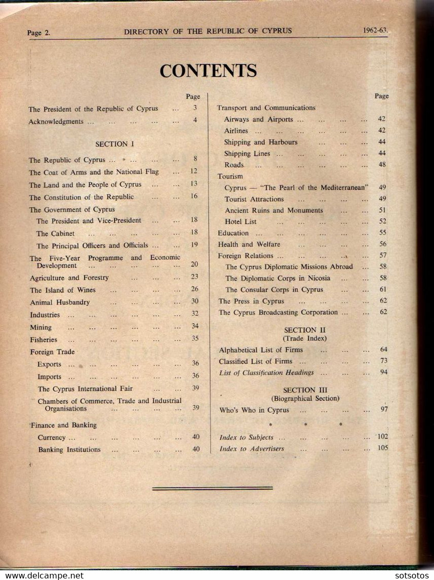 Directory Of The Republic Of Cyprus 1962-63, Including Trade Index And Biographical Section - Published By The Diplomati - Europa