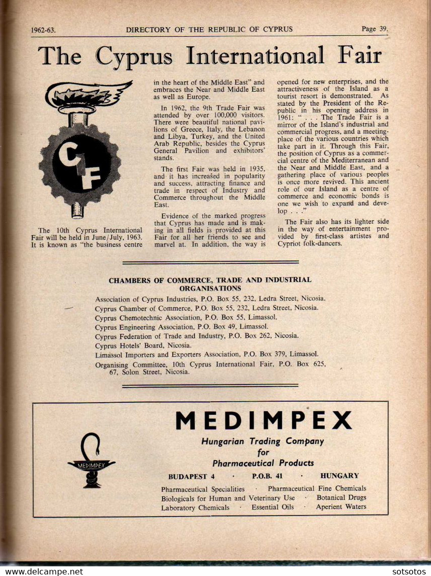 Directory of the Republic of Cyprus 1962-63, including Trade Index and Biographical Section - published by The Diplomati