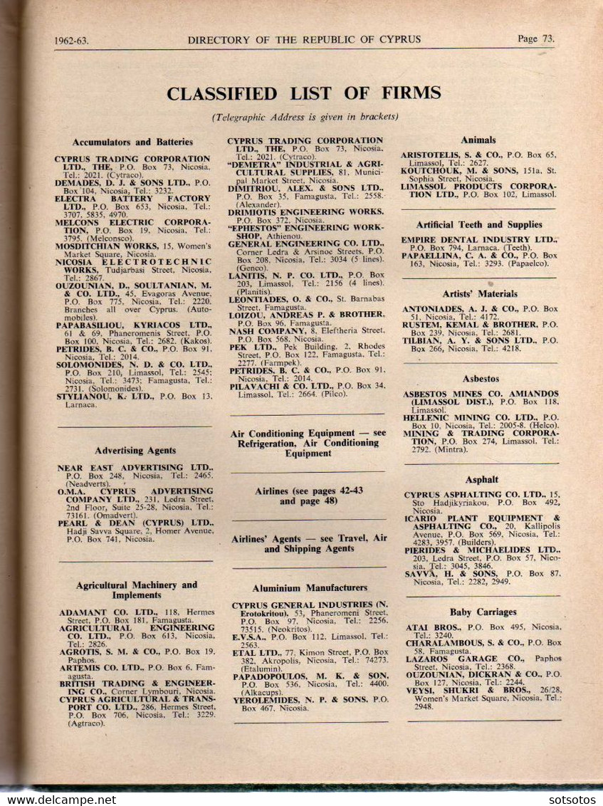 Directory of the Republic of Cyprus 1962-63, including Trade Index and Biographical Section - published by The Diplomati