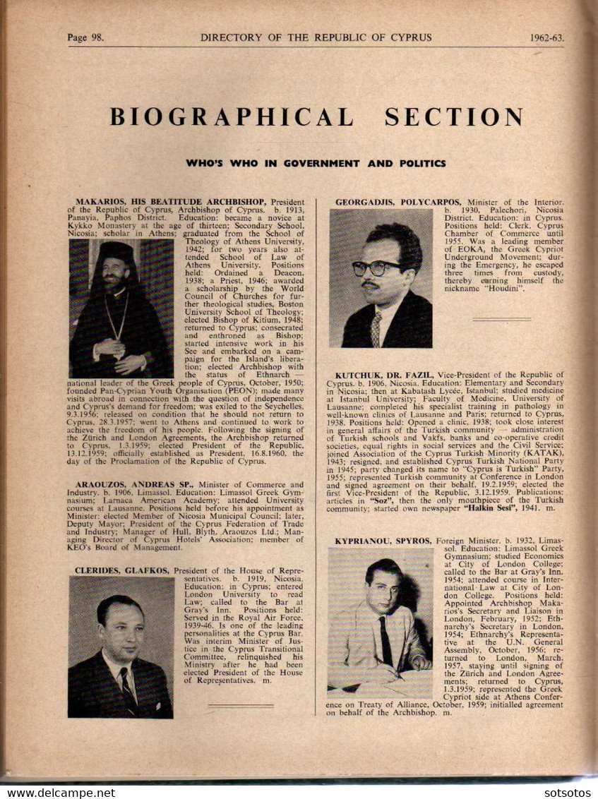 Directory of the Republic of Cyprus 1962-63, including Trade Index and Biographical Section - published by The Diplomati