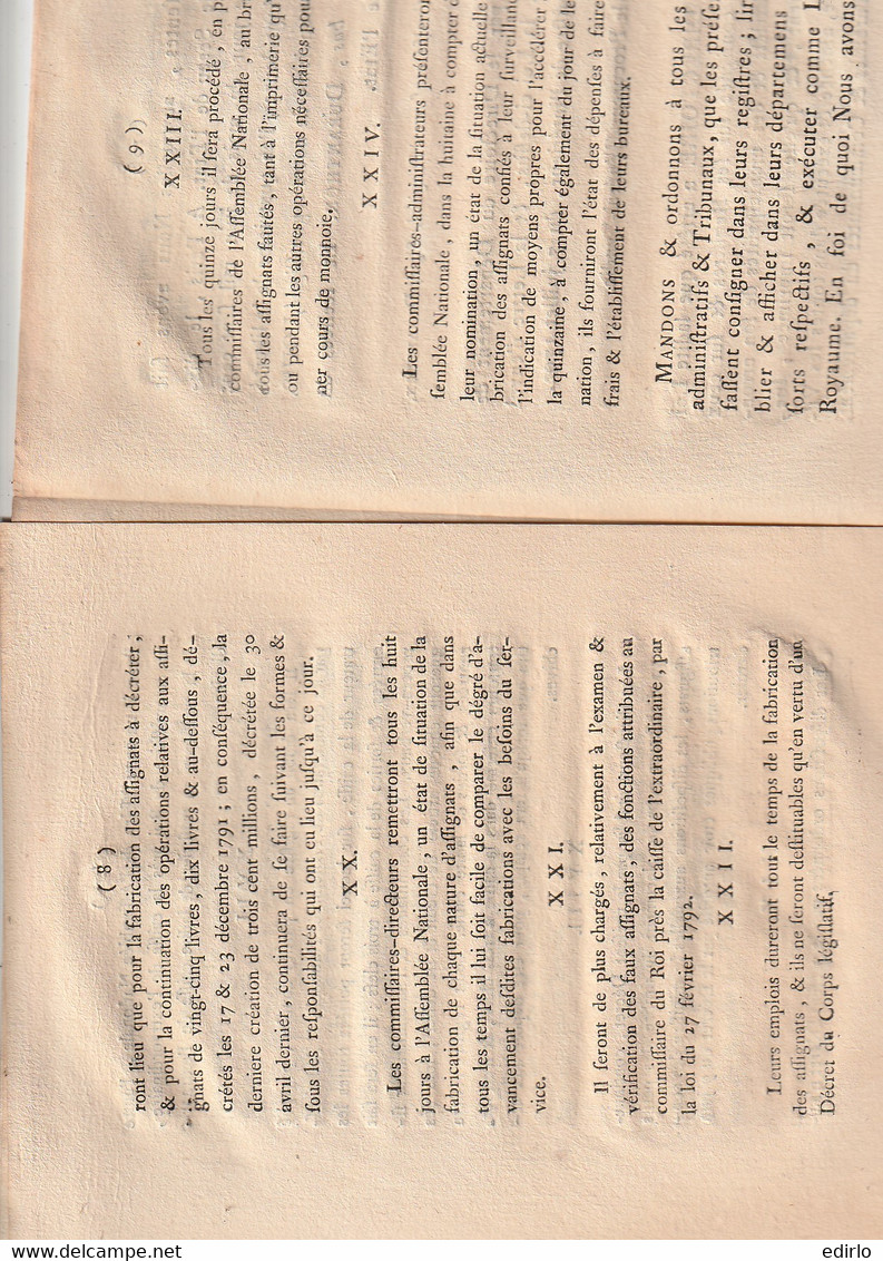 ***  ASSIGNAT *** Assignats  De Dix Sous Par 4 + Loi Relative à La Fabrication Des Assignats EXCELLENT état - ...-1889 Franchi Antichi Circolanti Durante Il XIX Sec.