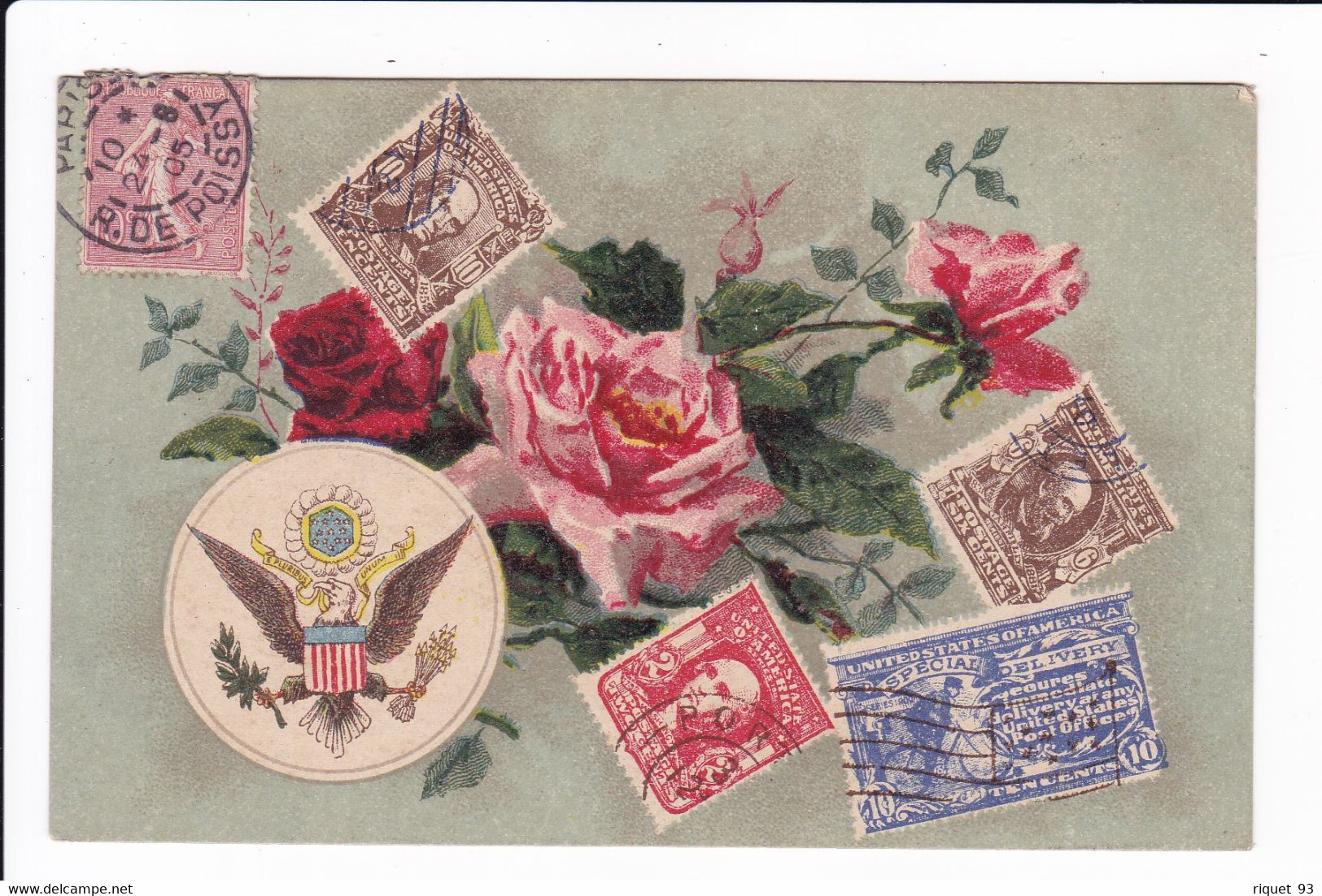 Lot 2cpa - Fantaisies Avec Timbres Du Luxembourg Et USA - Briefmarken (Abbildungen)