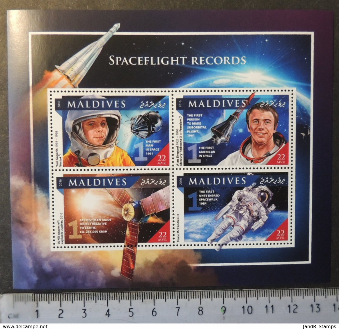 Maldives 2016 Spaceflight Records Gagarin Space Walk M/sheet Mnh - Maldives (1965-...)