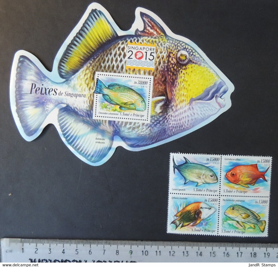 St Thomas 2015 Fish Singapore Stamp Exhibition Souvenir Sheet + Set Of 4 Mnh - Feuilles Complètes Et Multiples