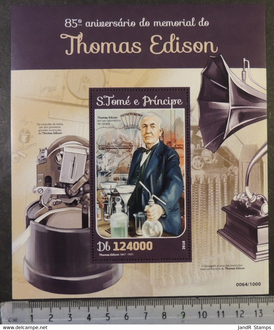 St Thomas 2016 Thomas Edison Inventor Gramphone S/sheet Mnh - Hojas Completas