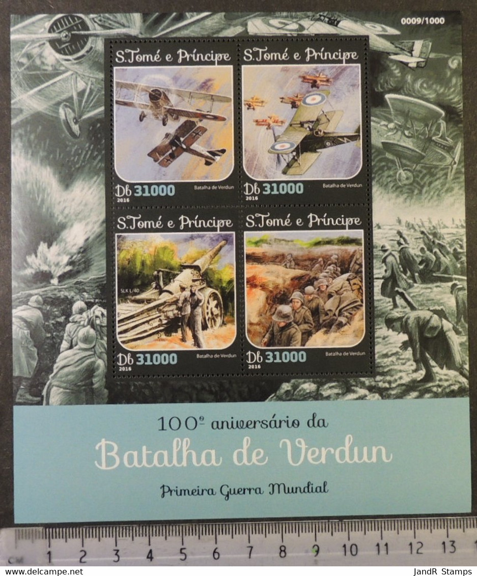 St Thomas 2016 Battle Of Verdun Wwi Militaria Aviation M/sheet Mnh - Full Sheets & Multiples