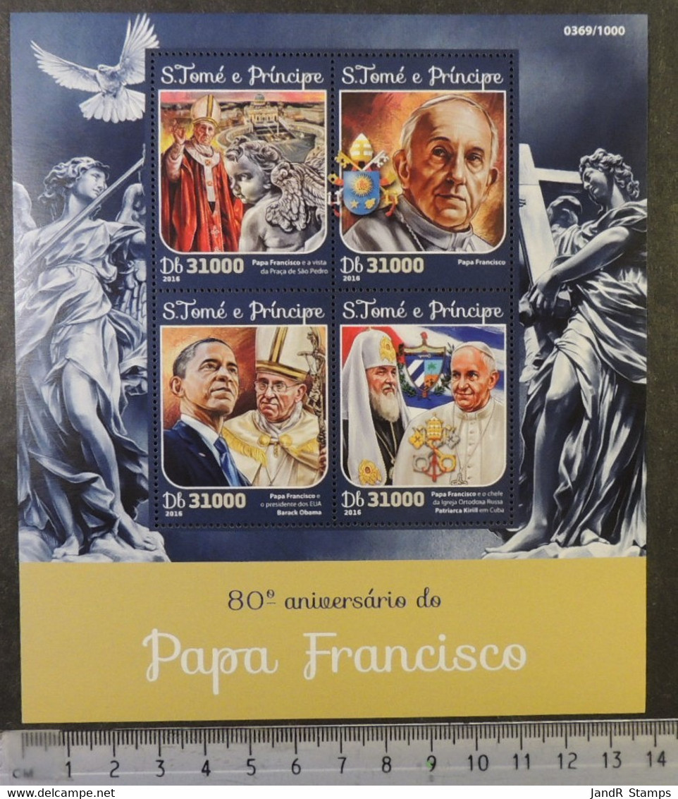 St Thomas 2016 Pope Francis Religion Popes Obama Kirill M/sheet Mnh - Ganze Bögen