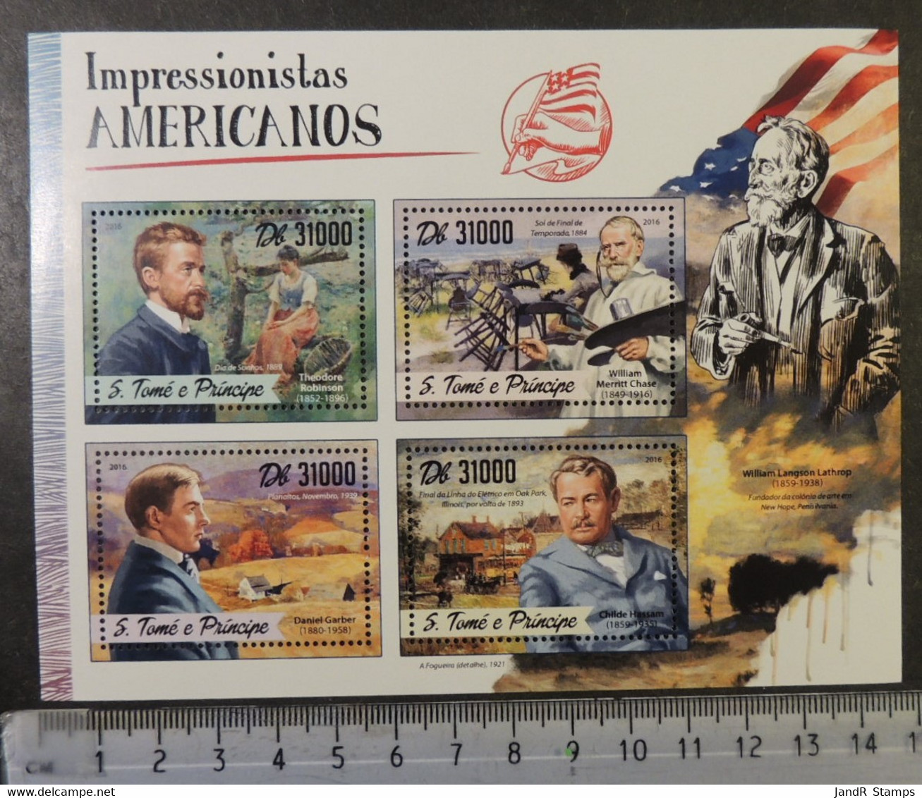 St Thomas 2016 Art American Impressionists Paintings Robinson Chase Garber Hassam M/sheet Mnh - Hojas Completas