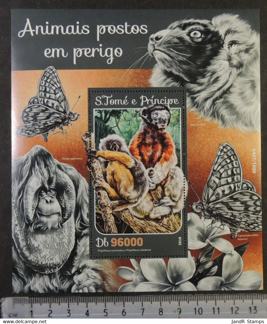 St Thomas 2016 Endangered Animals Insects Butterflies Apes S/sheet Mnh - Feuilles Complètes Et Multiples