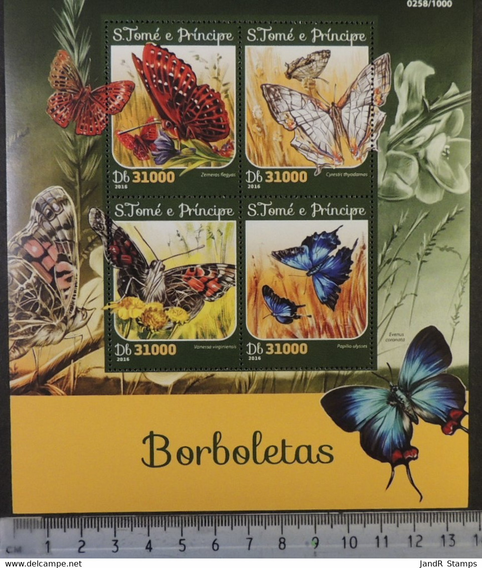 St Thomas 2016 Butterflies Insects Flowers M/sheet Mnh - Feuilles Complètes Et Multiples