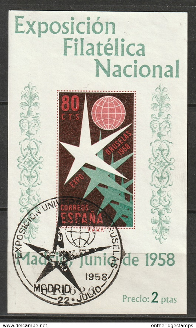 Spain 1958 Sc 877a Ed 1222 Souvenir Sheet Used Philatelic Expo Cancel - Gebraucht