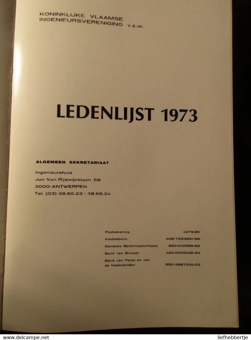 Koninklijke Vlaamse Ingenieursvereniging - Ledenlijst 1973 - Jaarboek Annuaire - Antiguos