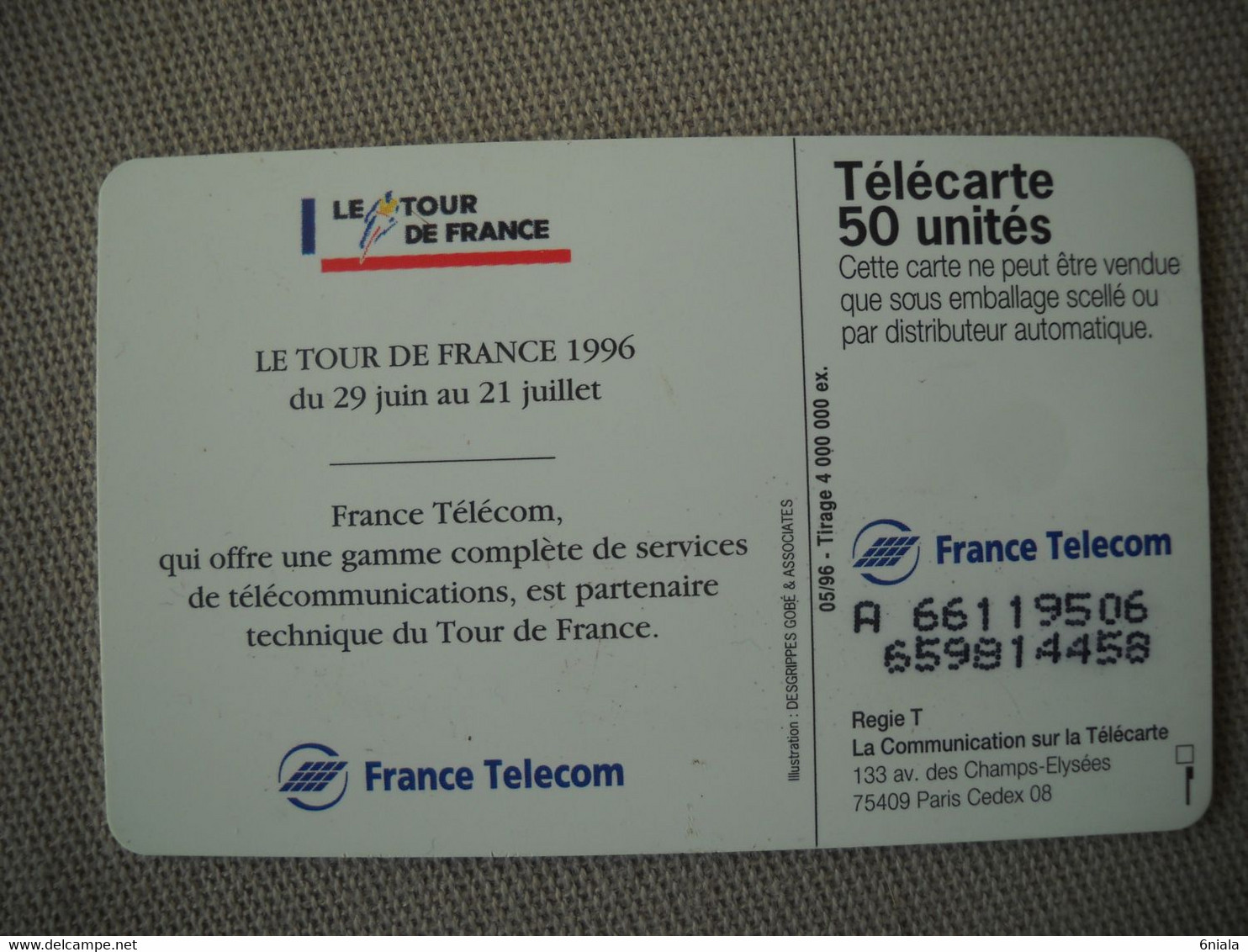 6937 Télécarte  Collection Cyclisme Tour De FRANCE 1996  Vélo   (scans Recto Verso) 50 U - Deportes