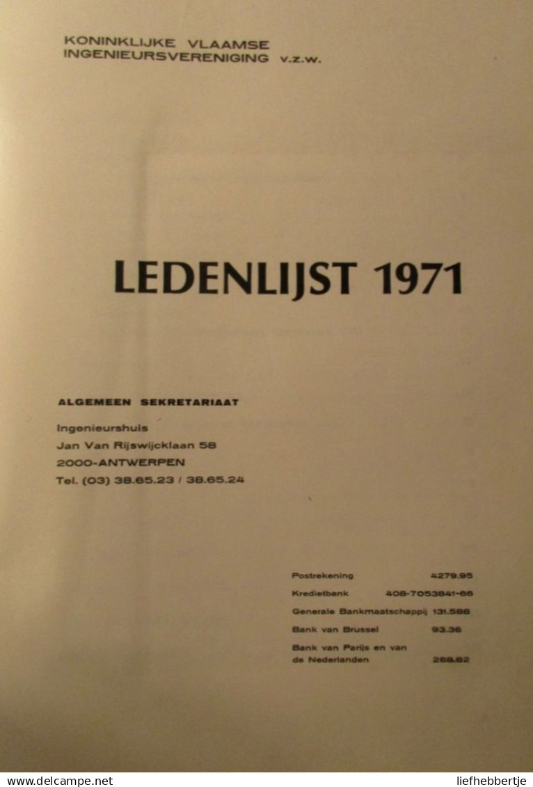 Koninklijke Vlaamse Ingenieursvereniging - Ledenlijst 1971 - Jaarboek Annuaire - Antiquariat