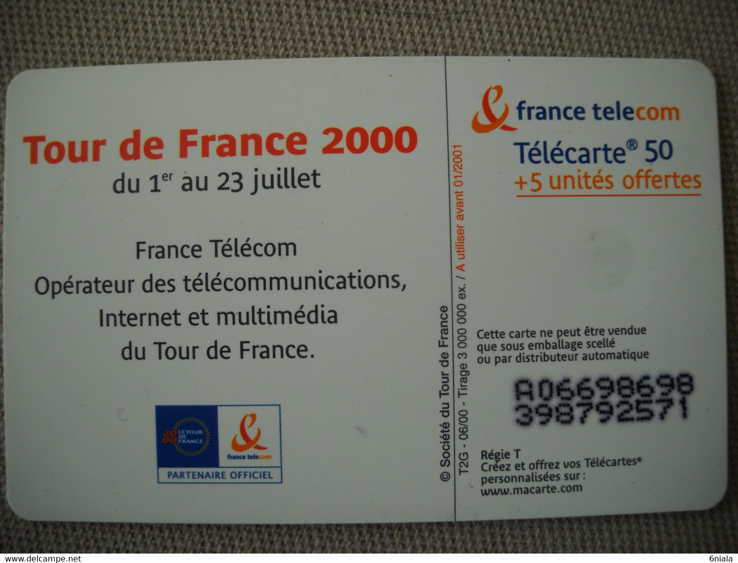 6940 Télécarte  Collection Cyclisme 87e Tour De FRANCE 2000 Vélo   (scans Recto Verso) 50 U  + 5 U Offertes - Sport