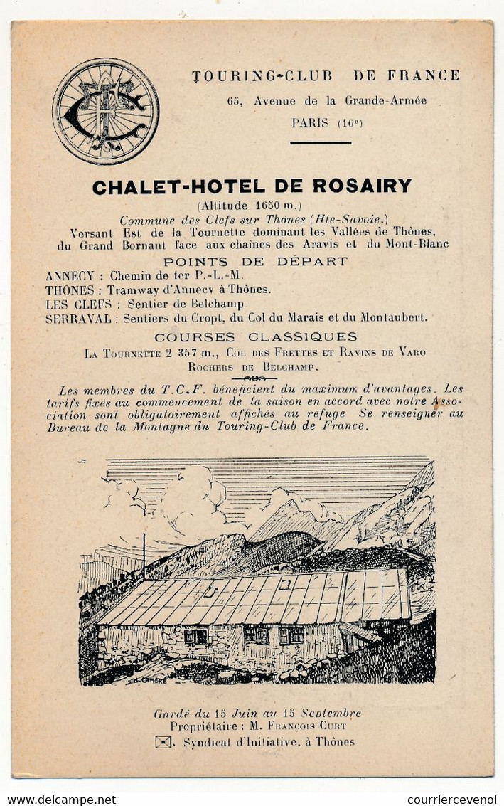 Fiche Descriptive - CLEFS SUR THONES (Hte Savoie) - Touring Club De France - Chalet Hôtel Du Rosairy - Aardrijkskunde