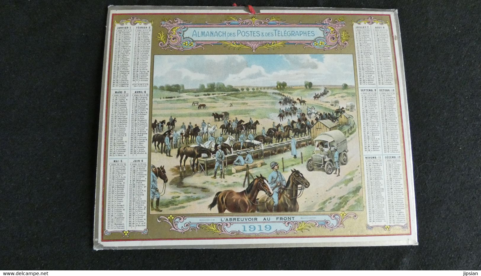 Almanach Des Postes Et Télégraphes 1919 - L' Abreuvoir Au Front  - Bon état Complet- Calendrier - Grand Format : 1901-20