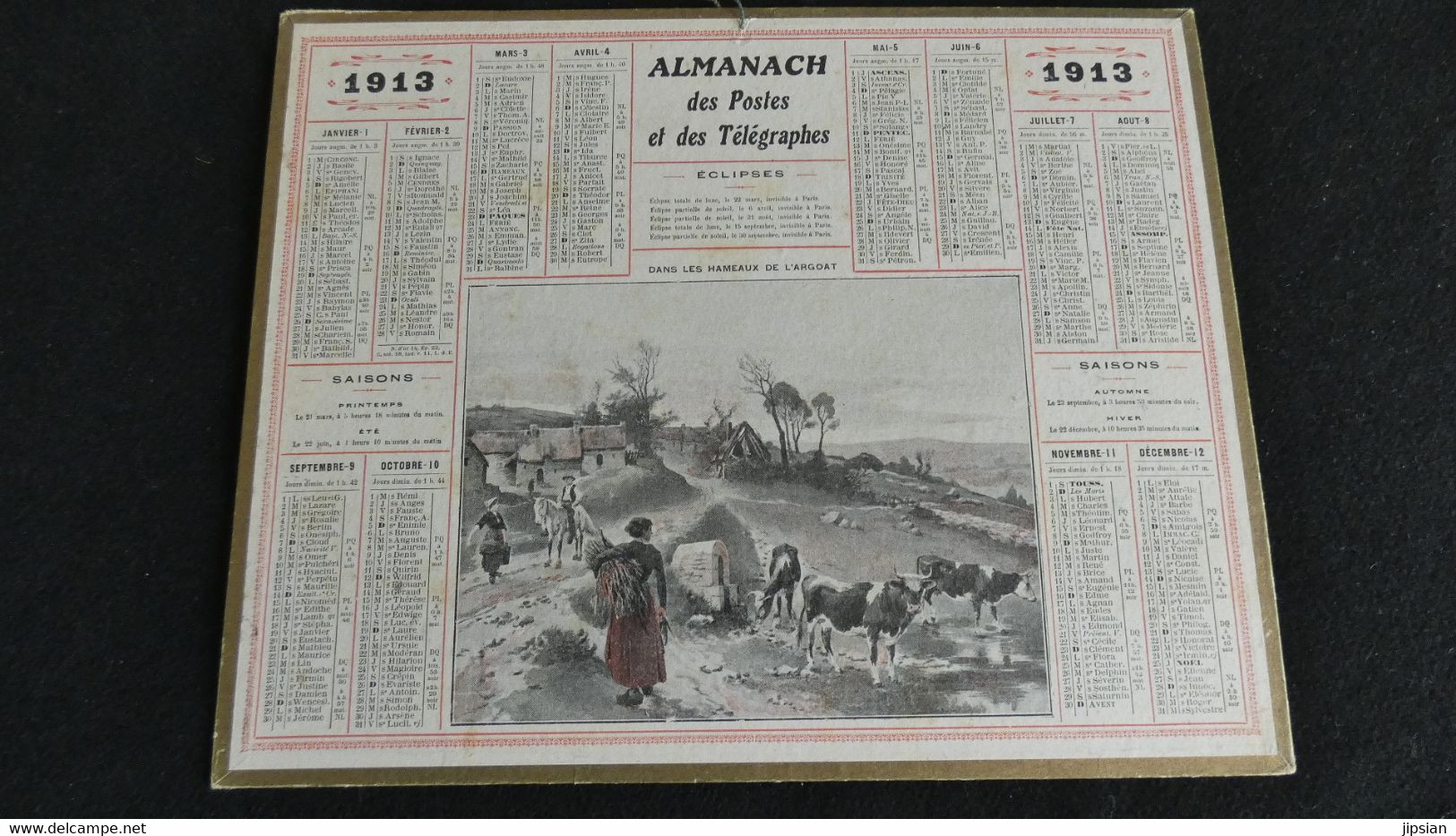 Almanach Des Postes Et Télégraphes 1913 - Dans Les Hameaux De L' Argoat  - Bon état Complet- Calendrier - Groot Formaat: 1901-20