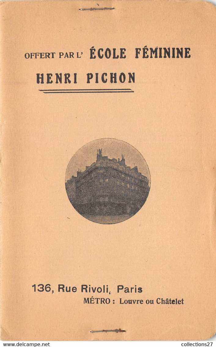 PARIS-75001-136 RUE DE RIVOLI- CARTES OFFERT PAR L'ECOLE HENRI PICHON - CARNET CALENDRIER 1915/1916 DE 4 CARTES - Arrondissement: 01